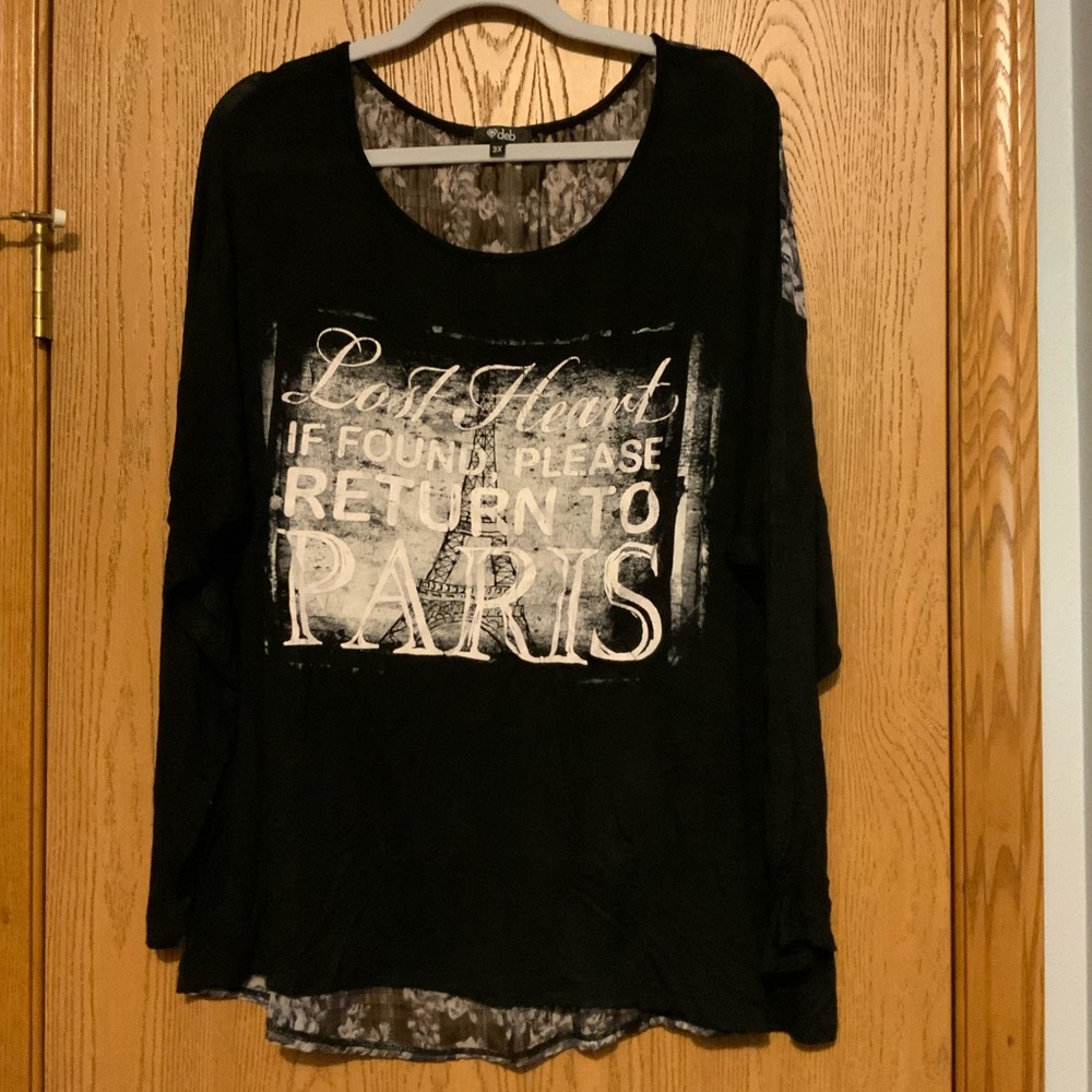Deb brand floral back 3/4 sleeve Paris top 3x